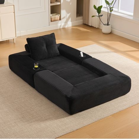 Poltrona letto 1 posto in velluto a coste nero con tasca laterale e portabevande OKMYHOME (1/5)
