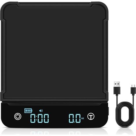 Precision Digital Coffee Scale 0.1G/3Kg, Rechargeable Kitchen Scale with Timer, LED Display and Tare Function, Touchscreen Electronic Scale with Silicone Mat in G/Oz/Ml (Black) (1/4)