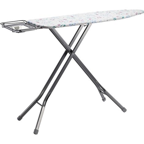 planche à repasser avec compartiment de rangement et repose-fer en H, 122 x 38 cm, Grand format, gris, À fleur (1/5)
