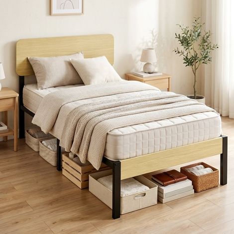 Etagenbett 90x200 cm aus Metall mit Kopfteil, modernes Design und Stauraum (1/5)
