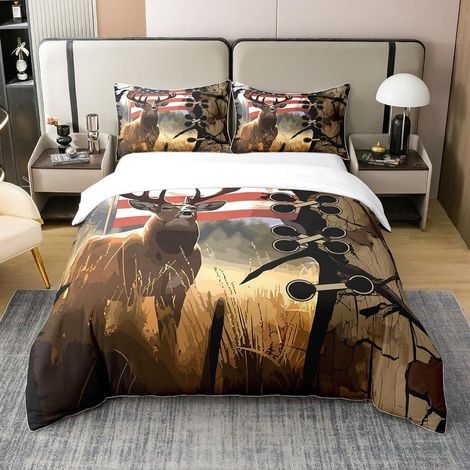 Bettwäsche-Set 220x240cm mit Hirsch-Motiv, 100% Baumwolle, Mehrfarbig