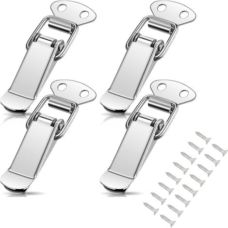 Lot de 4 fermetures à cliquet de 130 mm en acier inoxydable avec 16 vis, fermeture à levier, fermeture à cliquet, fermeture de caisse, serrure à capuchon pour tiroir, coffre, armoire (1/5)