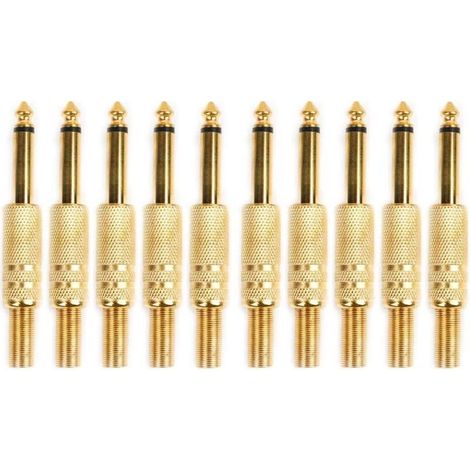 Lntyq 10 Pcs Plaqué Or 6.35mm Mâle 1/4 Prise Jack Mono Connecteur Audio À Souder (1/5)