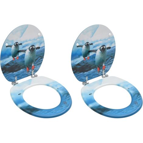 Sièges de toilette avec couvercle 2 pcs MDF Design de pingouins vidaXL
