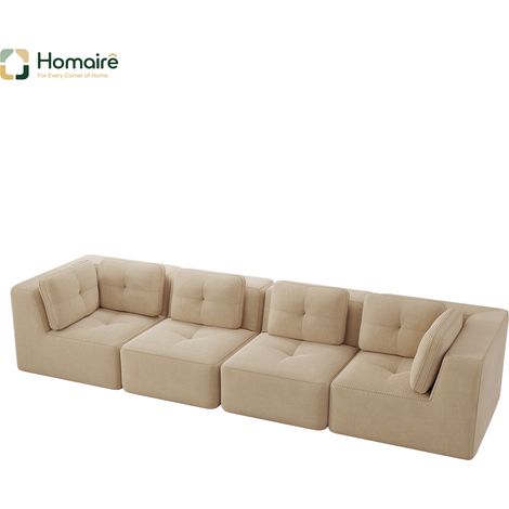 Canapé modulable en velours côtelé beige avec accoudoirs 386 x 104 x 69 cm HOMAIRE (1/5)