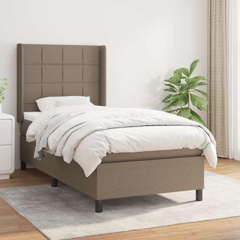 Cama box spring con colchón tela gris taupe 90x200 cm (1/5)