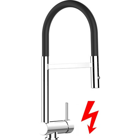 NIEDERDRUCK Unterfenster Wasserhahn Vorfenster Umklappbar 6 CM Verchromt Küchenarmatur mit 360° schwenkbarem schwarz Auslauf und abnehmbare 2 strahl Handbrause (1/5)