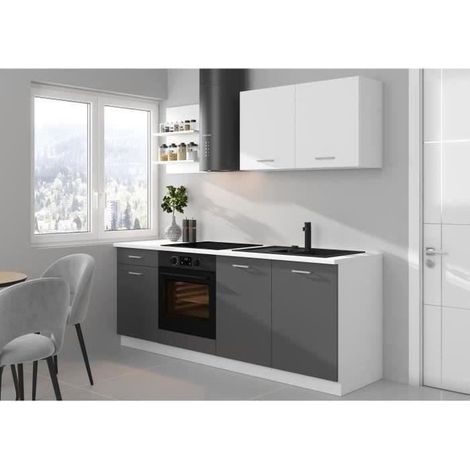 Cuisine complete PREGO - L 210 cm - Décor gris Graphit - Plan de travail 210 cm inclus (1/5)