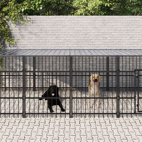 Chenil d'extérieur Enclos Parc Cage avec toit pour chiens Acier 11,26 m² 29900 (1/5)