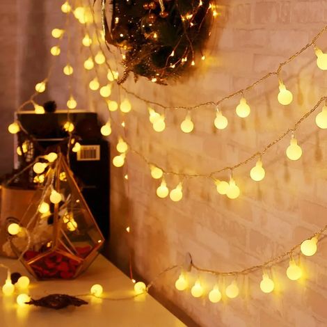 Boule lumineuse de Noël, 12 m, 120 LED blanc chaud, guirlande globe pour extérieur, 8 modes, alimentation secteur, déco intérieure et extérieure, balcon, jardin, mariage, fête, Halloween. (1/5)