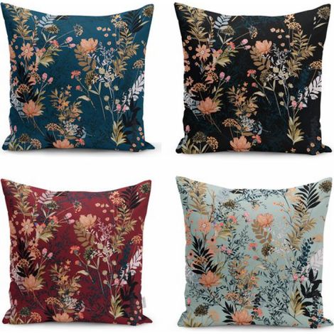 Set mit 4 dekorativen Kissen der Serie BLOEM – 50 x 50 cm – Samtblumen – inklusive Innenkissen (1/5)