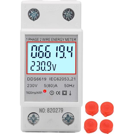 Compteur d'électricité numérique LCD monophasé 2 broches pour rail DIN, 5 A, 230 V CA, rétroéclairé-AquaForge (1/5)