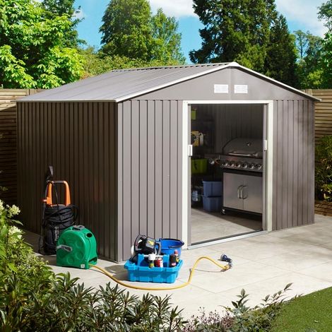Rowlinson Trentvale 10X8 Metal Apex Shed - Light Grey (1/6)