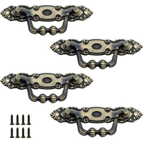 4 Pcs Poignee Tiroir Ancienne Zinc Poignée de Tiroir en Bronze Bronze Poignée Meuble Vintage Décoration Poignée de Porte Rétro Avec (1/5)