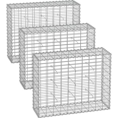 Lot de 3 Gabions pour Pierre, 100 x 80 x 30cm, cloture gabion, Cage en Métal, Panier à Pierre, Maille 5 x 10 cm, Galvanisé, Mur, Paterre, Décoration de Jardin, Argent (1/5)