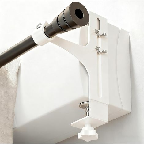 Supports de Tringle à Rideaux sans Perçage - Fixations Universelles pour Coffre de Volet Roulant ou Fenêtre, Porte-Tringle Métal Blanc (1/5)