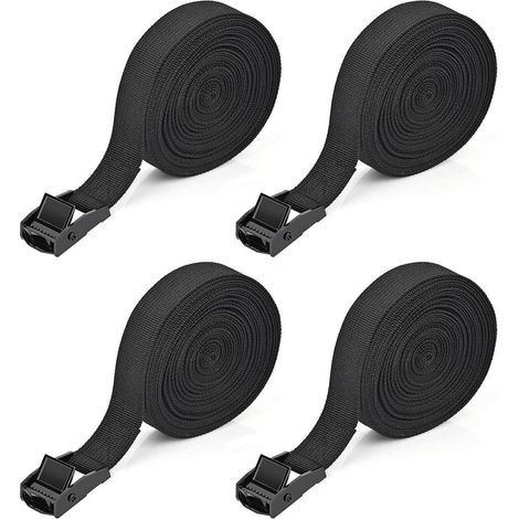 Sangles d'arrimage 4 pièces 6m Noir 250kg capacité de charge sangles d'arrimage sécurisation de la charge