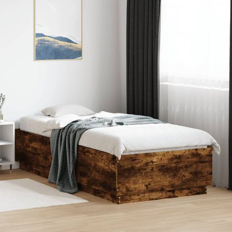 Bettgestell mit LED Räuchereiche 90x200 cm Holzwerkstoff (1/5)
