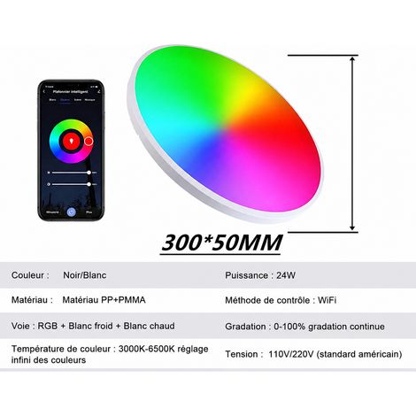 Plafonnier LED connecté 24W 220V WiFi Tuya RGB+CCT 24w-220v wifi 300 × 300 × 50 cm 570 g – Livraison gratuite