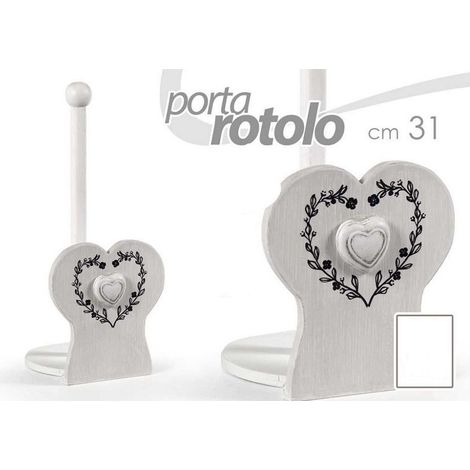 Kaela - Porta Rotolo Cucina Decoro Cuore 31 Cm Carta Tavola In Legno Shabby Chic 662270 -