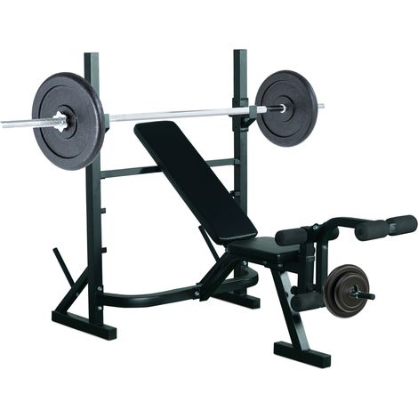 Banc musculation multifonction Noir hauteur réglable 3 niveaux entraînement complet 175x98x130 cm