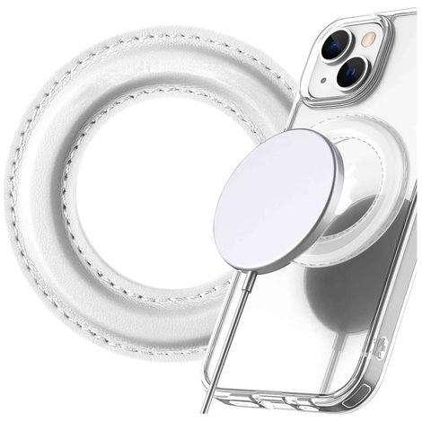 Plaque magnétique pour anneau MagSafe, autocollant, porte-anneau, étui universel en cuir blanc Alogy. (1/5)