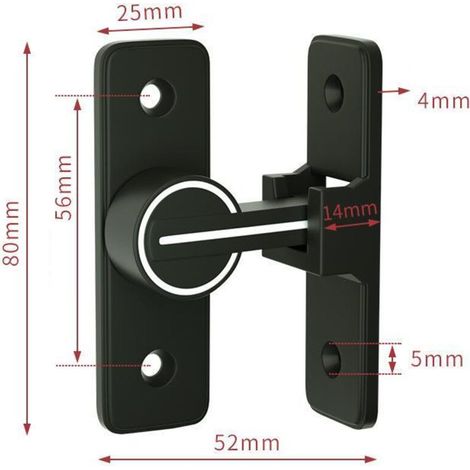 Serrure de Fermeture Porte Interieure Coulissante de Lumineux, ​, Boulon de Verrouillage de Boucle Moraillon Antivol, pour Porte, Fenêtre (90 Degrés) (1/3)