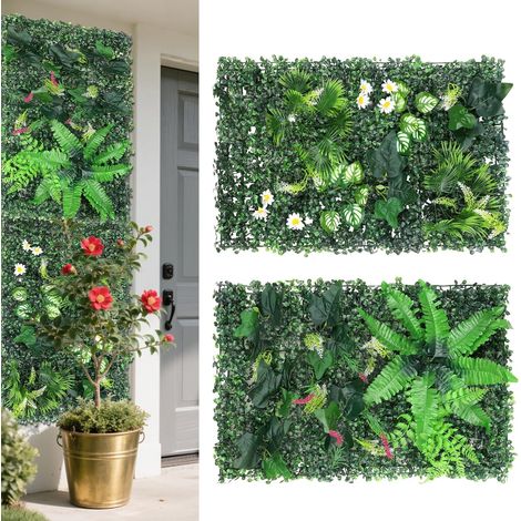 Lot de 2 panneaux de plantes artificielles - 60 x 40 cm - Haie artificielle pour balcon et jardin avec feuilles réalistes - Plantes artificielles pour l'intérieur et l'extérieur (1/5)