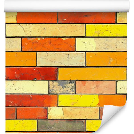 Carta da parati con motivo muro di mattoni colorati oro e crema per soggiorno e camera da letto 50x1000 (1/5)