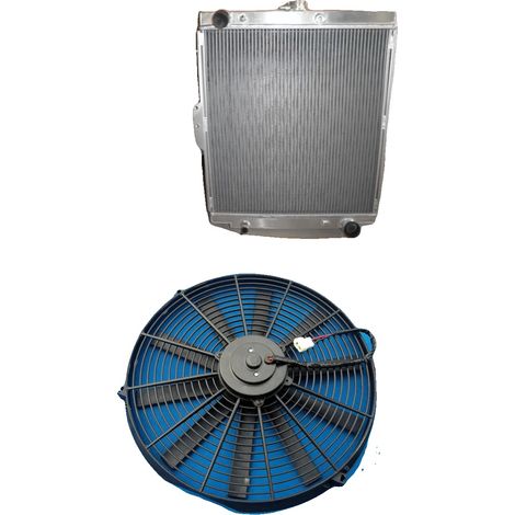Radiador de aluminio, tamaño del núcleo 560 mm x 530 mm, tamaño total 590 mm x 660 mm, entrada 38 mm, salida 42 mm, 2 filas. (1/5)