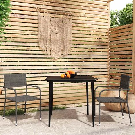 Ensemble repas jardin 3 pièces, table et 2 chaises, résine tressée, gris et noir - PANGIVO (1/5)