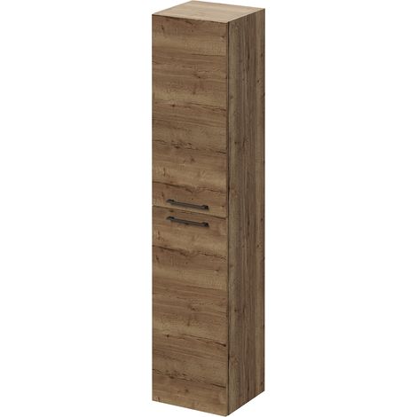 Napoli Tobacco Oak 350mm x 1600mm Wall Mounted 2 Door Storage Unit - 350mm - Gunmetal Grey 160mm Handle