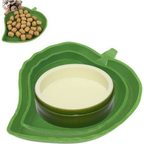 3PCS Bol d'eau de Nourriture pour Reptiles en Forme de Feuille,Accessoire Tortue Terrestre,Abreuvoir Tortue Plat pour Petits (1/4)