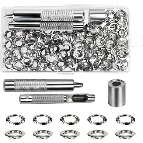 8mm Kit de Grommets Eyelets Outils 100PCS Œillets et 100PCS Rondelle Metal Ensembles Oeillet Grommet Kit avec Outil Socle Poinçon pour Bâches Tentes Cuir