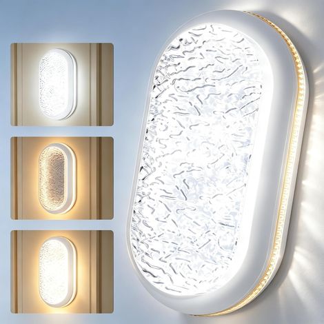 Plafonnier LED Ovale 20W, 3 Modes d'Éclairage Lumière, Effet Cristal Étoilé, IP54 Étanche, Applique Murale (1/5)