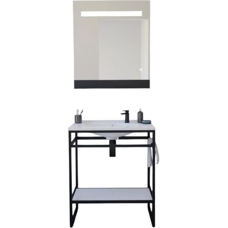 Ensemble STRUCTURA 70 cm avec plan vasque et miroir led Etal Plus- Résine - Blanc (1/5)