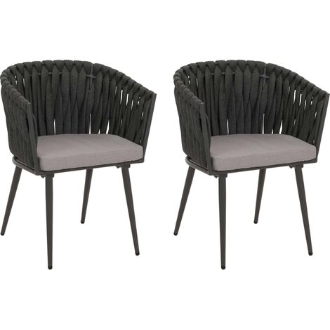 Lot de 2 chaises de jardin confortables en aluminium 82 x 61 x 57 cm style moderne avec coussins gris clair structure anthracite 040009750