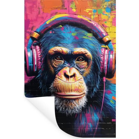 ADHESIVO DE PARED Graffiti - Chimpancé - Arte callejero - Auriculares - Mono 40x60 (1/5)