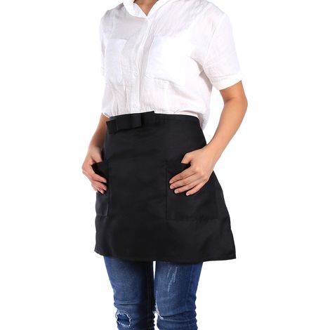 Schlichte schwarze Unisex-Schürze, geeignet für Küchen, Restaurants, Cafés, Kellner, Kellnerinnen und Barkeeper. Strapazierfähige Arbeitsschürze in Einheitsgröße mit praktischer Tasche. (1/5)