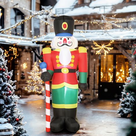 Soldat casse-noisette gonflable de Noël 245 CM avec lumières LED et sceptre. intérieur et extérieur. multicolore