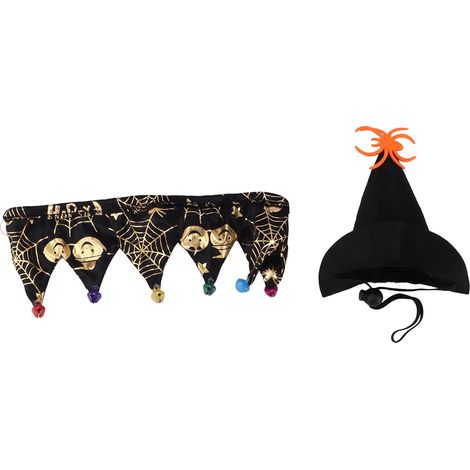 Chapeau citrouille d'Halloween pour animaux de compagnie, chapeau et collier ajustables, déguisement de Noël pour chiens et chats, motif toile d'araignée (1/5)