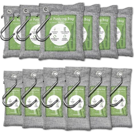 Lot de 12 sacs de charbon de bambou pour purifier l'air, absorbe les odeurs, absorbe l'humidité, désodorisant naturel pour voiture, désodorisant chaussures (1/5)