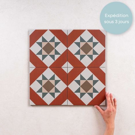 Carrelage imitation carreaux de ciment 20x20 cm – Grès cérame effet mat – Boîte de 0,52 m² – Pour cuisines et salles de bains (1/5)