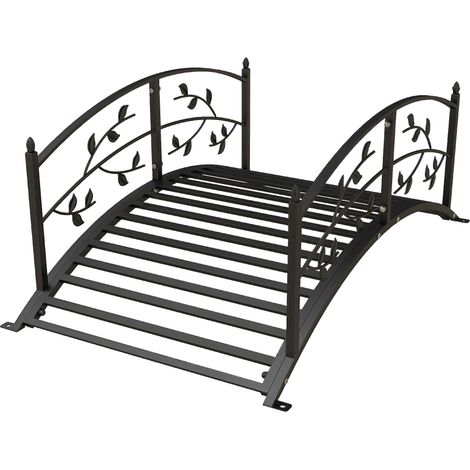 Pont de jardin pont de bassin décoration du jardin dim. 119L x 67l x 47H cm avec balustrade motif de vigne acier noir (1/5)