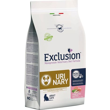 Exclusion Cat Urinary Adult Maiale, Riso e Piselli - Sacco 1,5 Kg - Cibo Secco Gatti