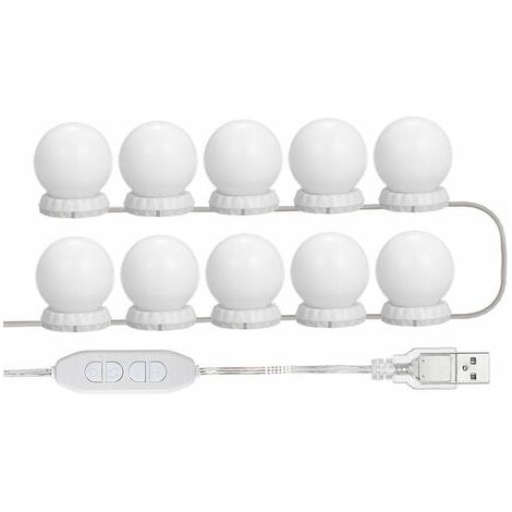 Miroir Led Coiffeuse - 10 Lampes Ajustables - 10 Niveaux De Luminosité - 3 Modes D'éclairage - Alimentation Usb - 1 Pièce (1/5)