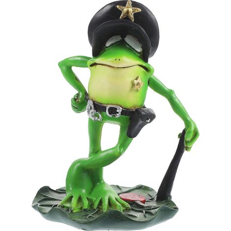 Figurine de grenouille en résine, ornement, style policier, en forme de grenouille, décoration de jardin-14.50X11.90X11.90CM-As Shown