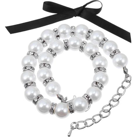 Collar de perlas con forma de gato, elegante collar de boda, 1 conjunto con lazo (1/5)