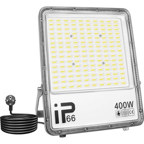 Projecteurs LED Extérieur Avec Prise EU, Spot LED 400W 40000LM Blanc Froid 6000K IP66 Etanche Eclairage Exterieur Lumière de Sécurité LED pour Jardin Patio Garage Terrasse Maison Chantier