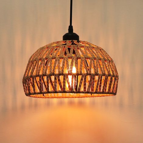 Vintage Luminaire Suspension Abat-jour Tissé avec Corde en Papier Fait à La Main Lustre Lampe Rétro Cage E27 pour Chambre Salon (1/5)